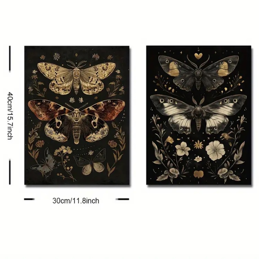 Dark Floral Moth Canvas Prints - Set of 2 Wall Art - Picture 6 of 6